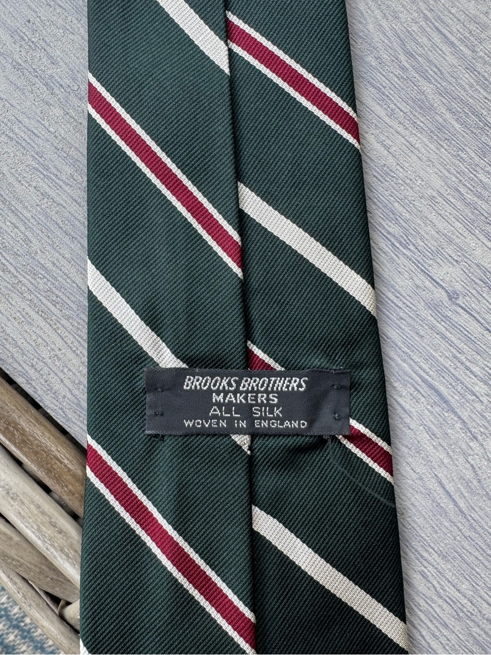 Brooks Brothers Makers Dark Green Silk Striped Tie with Burgundy and Cream